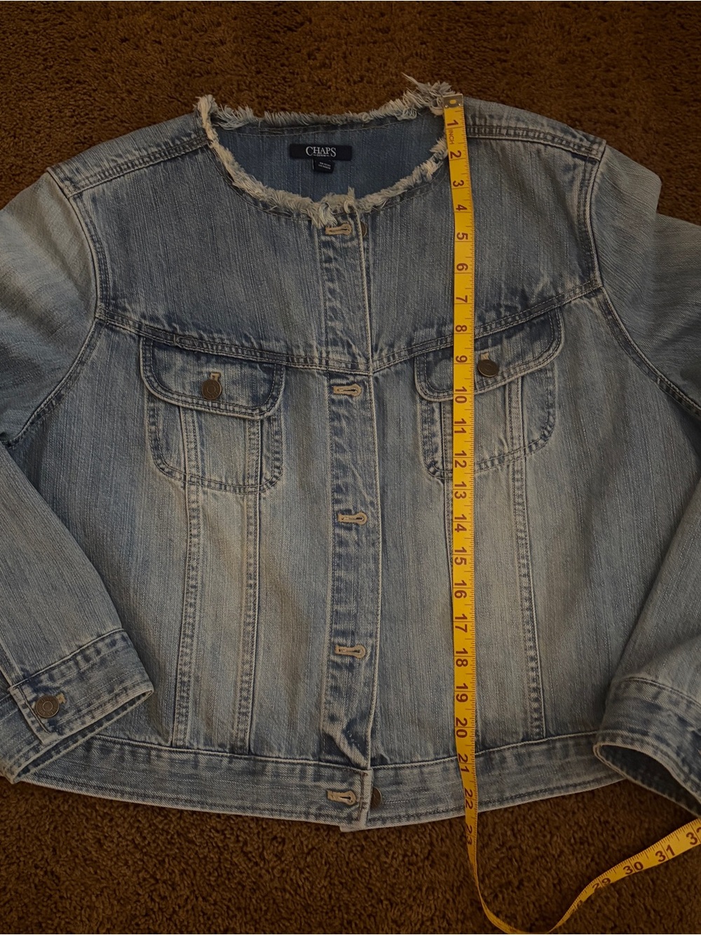 Women’s Light Blue Denim Jacket with Raw Hem Size 2X Chaps - Picture 7 of 9